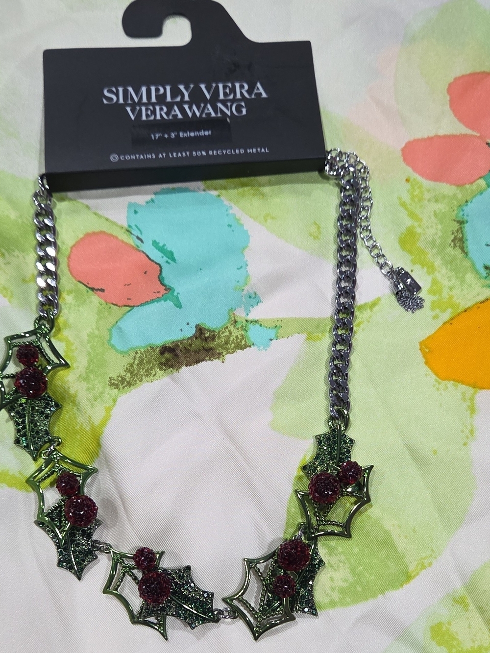 Simply Vera Vera Wang Green Holly Leaf Necklace with Red Accent Berries